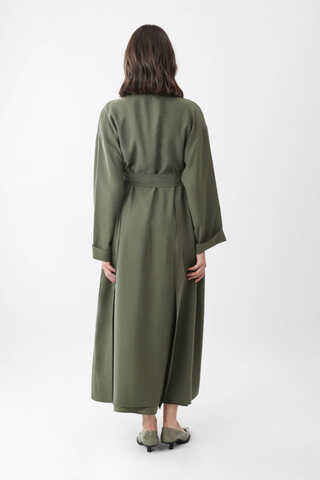 Elbisesi Düğmeli Abaya Takım Haki - 10