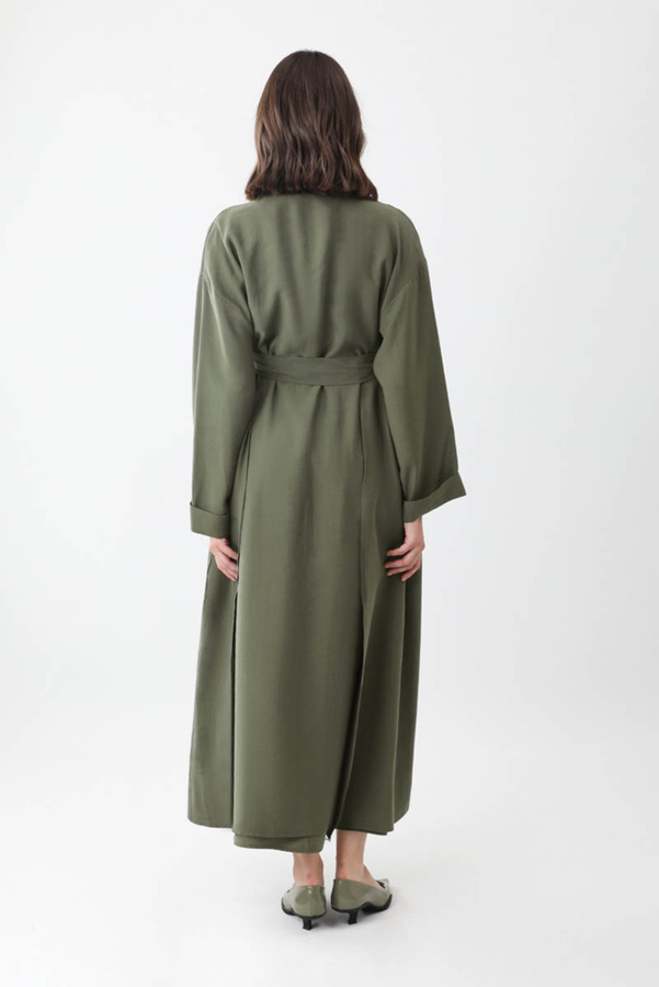 Elbisesi Düğmeli Abaya Takım Haki - 10