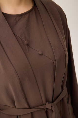 Elbisesi Düğmeli Abaya Takım Kahverengi - 6