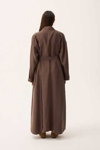 Elbisesi Düğmeli Abaya Takım Kahverengi - 13