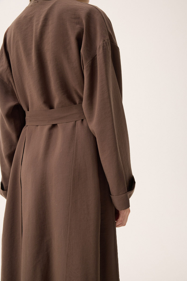 Elbisesi Düğmeli Abaya Takım Kahverengi - 8