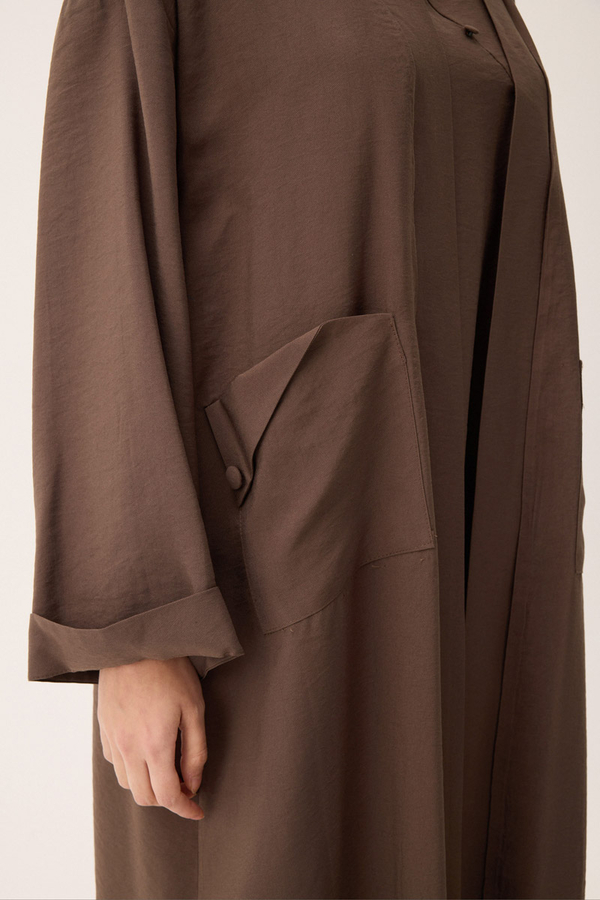 Elbisesi Düğmeli Abaya Takım Kahverengi - 11