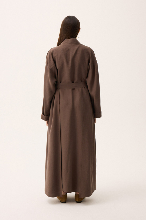 Elbisesi Düğmeli Abaya Takım Kahverengi - 13