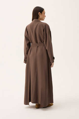Elbisesi Düğmeli Abaya Takım Kahverengi - 7
