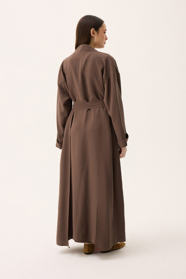 Elbisesi Düğmeli Abaya Takım Kahverengi - 7
