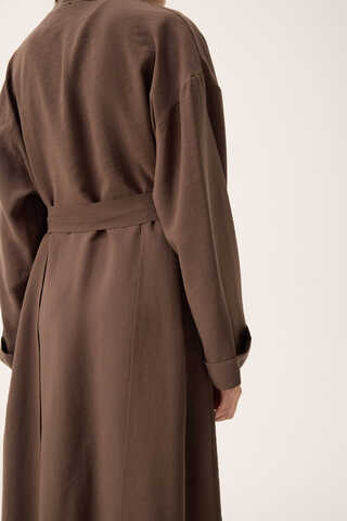 Elbisesi Düğmeli Abaya Takım Kahverengi - 8