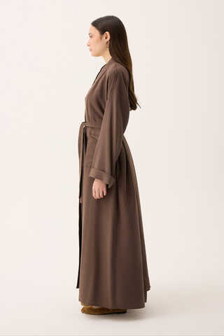 Elbisesi Düğmeli Abaya Takım Kahverengi - 14