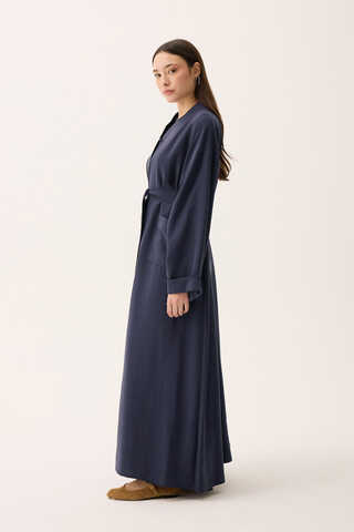 Elbisesi Düğmeli Abaya Takım Lacivert - 6