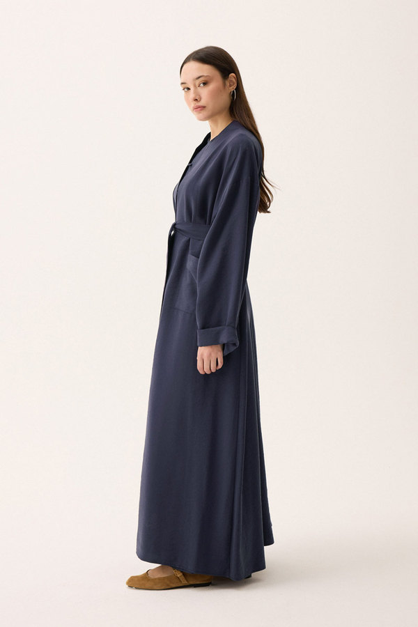 Elbisesi Düğmeli Abaya Takım Lacivert - 6