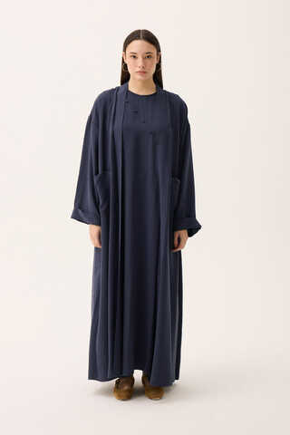 Elbisesi Düğmeli Abaya Takım Lacivert - 1