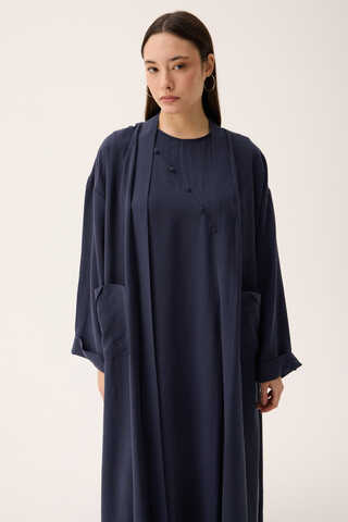 Elbisesi Düğmeli Abaya Takım Lacivert - 2