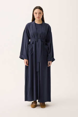 Elbisesi Düğmeli Abaya Takım Lacivert - 4