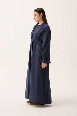 Elbisesi Düğmeli Abaya Takım Lacivert - 7