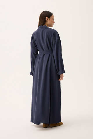 Elbisesi Düğmeli Abaya Takım Lacivert - 13