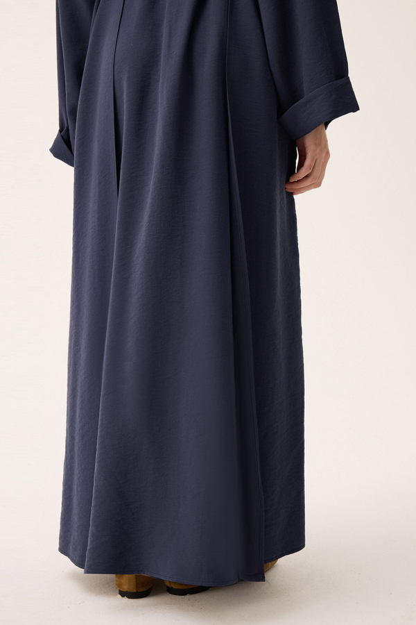 Elbisesi Düğmeli Abaya Takım Lacivert - 10