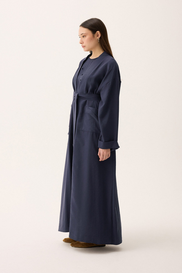 Elbisesi Düğmeli Abaya Takım Lacivert - 7