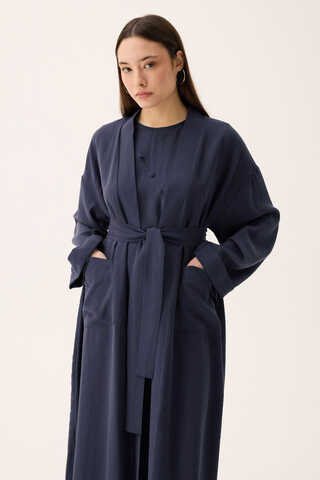 Elbisesi Düğmeli Abaya Takım Lacivert - 8
