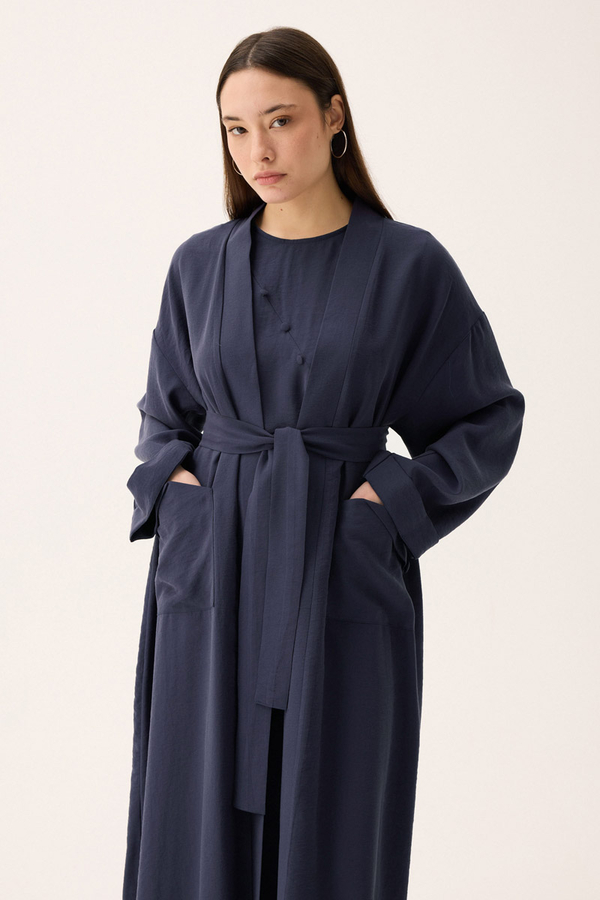 Elbisesi Düğmeli Abaya Takım Lacivert - 8