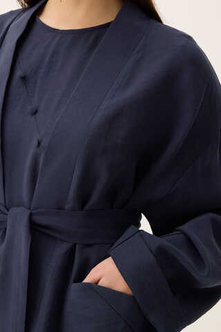 Elbisesi Düğmeli Abaya Takım Lacivert - 9