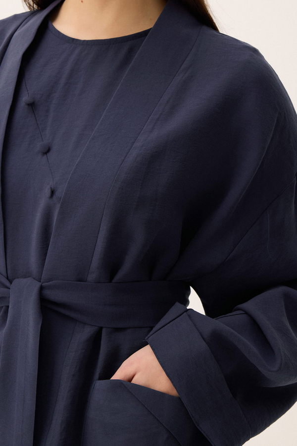 Elbisesi Düğmeli Abaya Takım Lacivert - 9