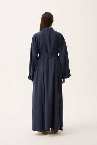 Elbisesi Düğmeli Abaya Takım Lacivert - 12