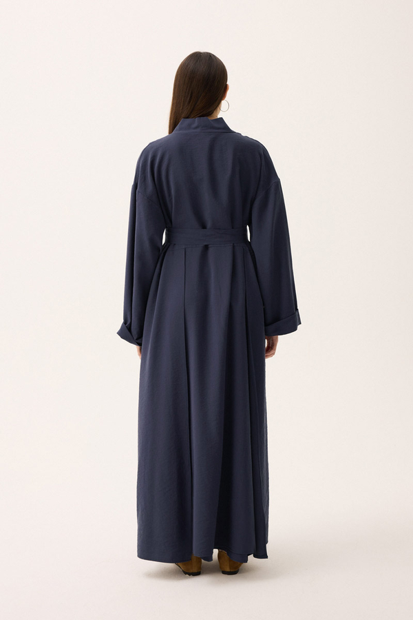 Elbisesi Düğmeli Abaya Takım Lacivert - 12