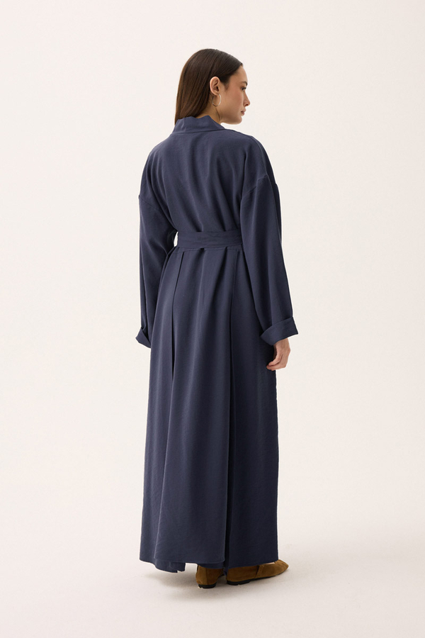 Elbisesi Düğmeli Abaya Takım Lacivert - 13
