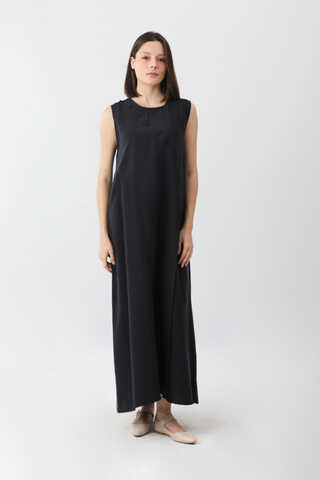 Elbisesi Düğmeli Abaya Takım Siyah - 4