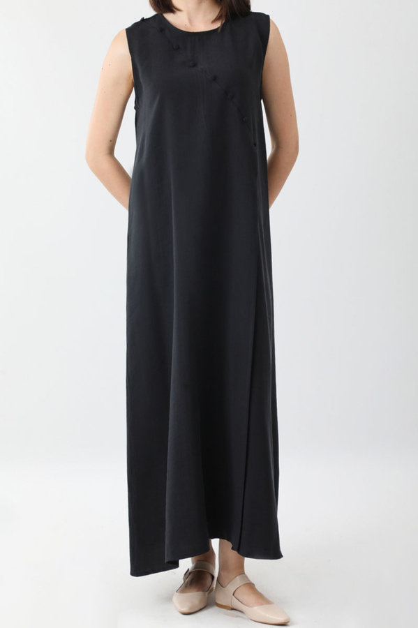 Elbisesi Düğmeli Abaya Takım Siyah - 5