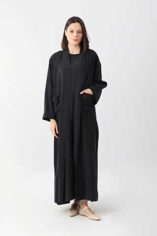 Elbisesi Düğmeli Abaya Takım Siyah - 2