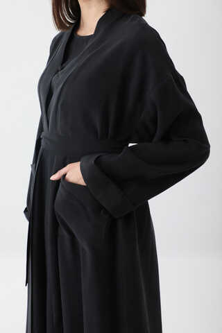 Elbisesi Düğmeli Abaya Takım Siyah - 3