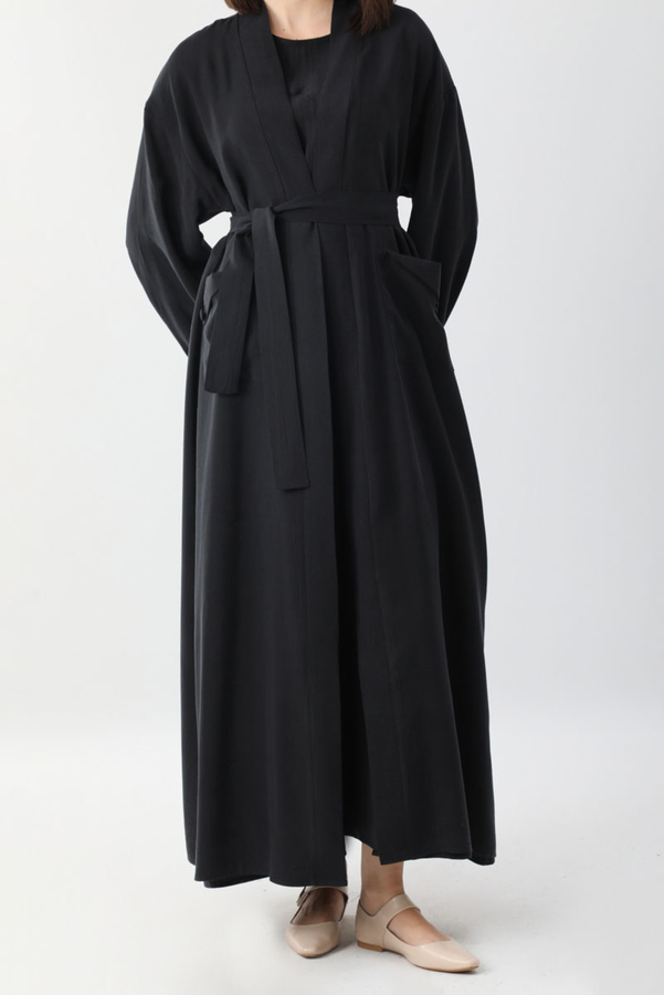 Elbisesi Düğmeli Abaya Takım Siyah - 8