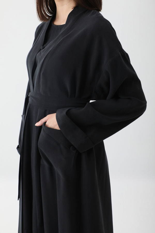 Elbisesi Düğmeli Abaya Takım Siyah - 3