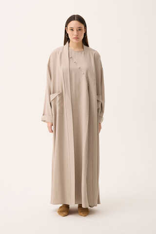Elbisesi Düğmeli Abaya Takım Taş - 4