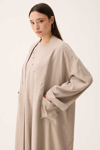 Elbisesi Düğmeli Abaya Takım Taş - 6
