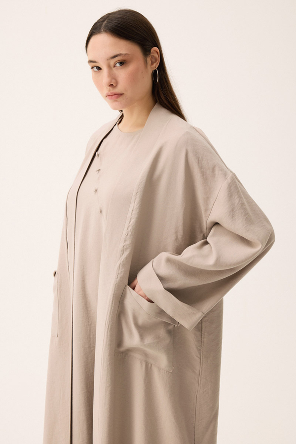 Elbisesi Düğmeli Abaya Takım Taş - 6