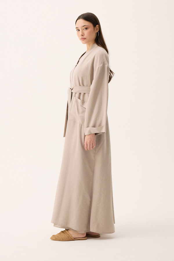 Elbisesi Düğmeli Abaya Takım Taş - 10