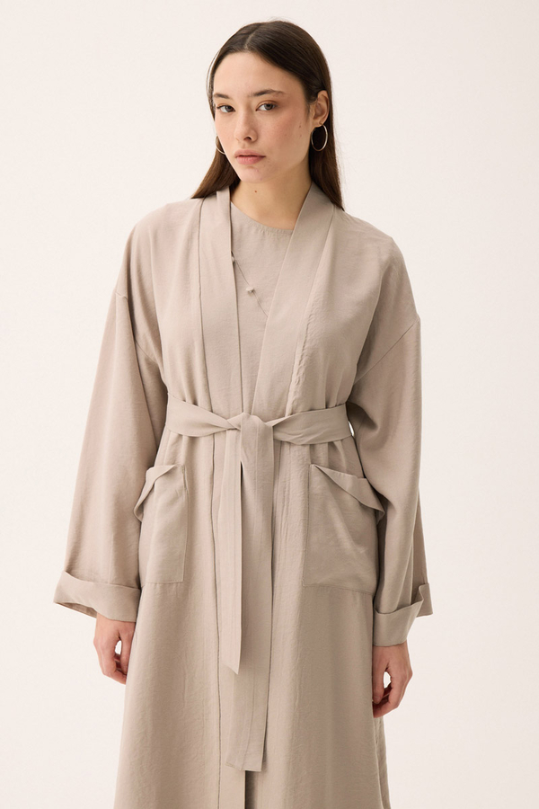 Elbisesi Düğmeli Abaya Takım Taş - 1