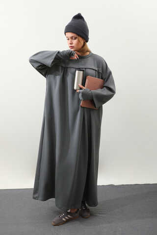 Eldiven Detay Elbise Antrasit - 1