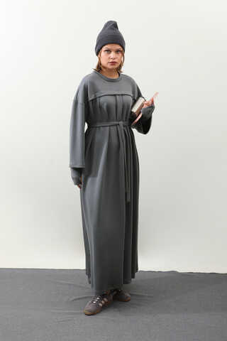 Eldiven Detay Elbise Antrasit - 6