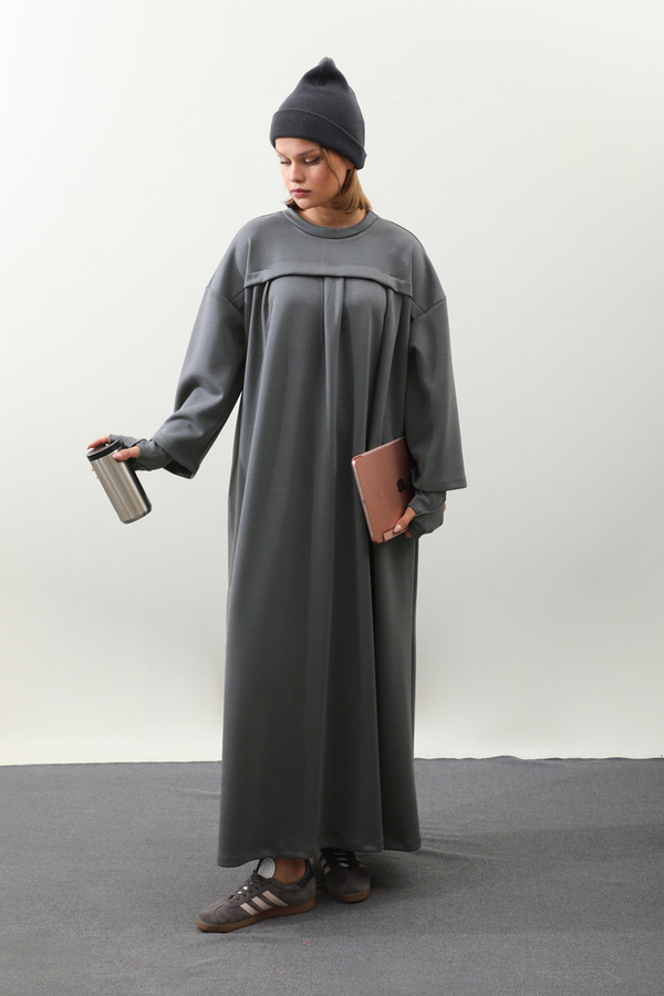 Eldiven Detay Elbise Antrasit - 2