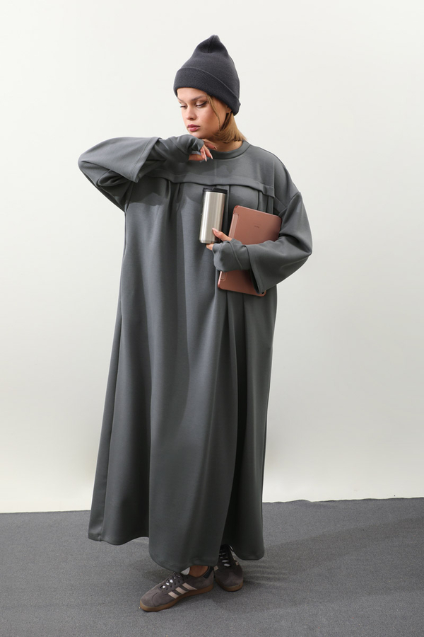 Eldiven Detay Elbise Antrasit - 1