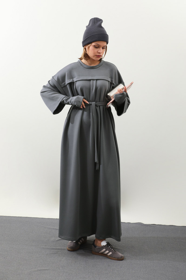 Eldiven Detay Elbise Antrasit - 5