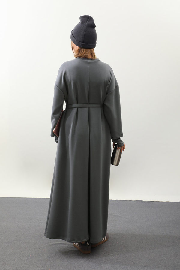 Eldiven Detay Elbise Antrasit - 9