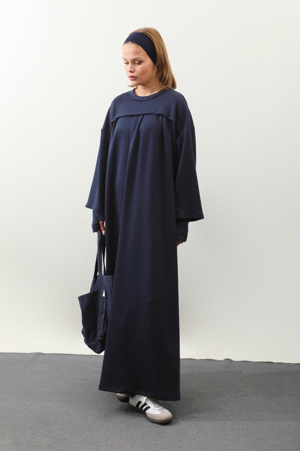 Eldiven Detay Elbise Lacivert - 2