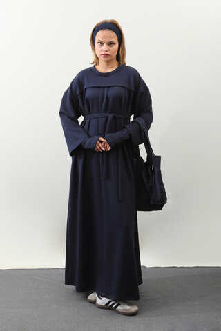 Eldiven Detay Elbise Lacivert - 1