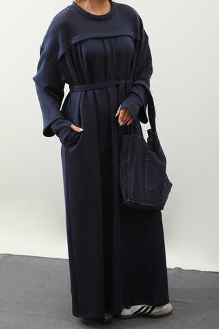 Eldiven Detay Elbise Lacivert - 5