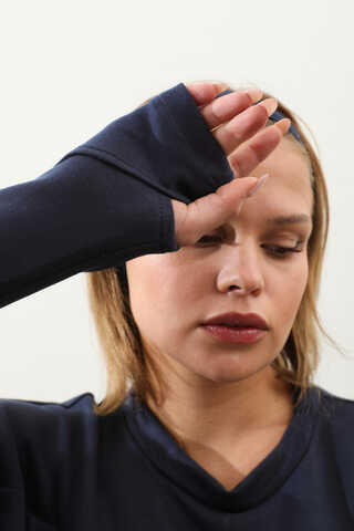 Eldiven Detay Elbise Lacivert - 9