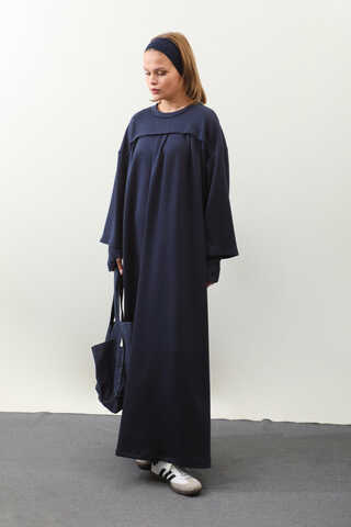 Eldiven Detay Elbise Lacivert - 2