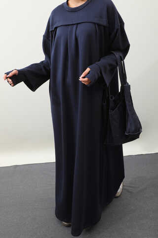 Eldiven Detay Elbise Lacivert - 3